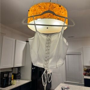 SHEIN Ivory Ribbed Lace-Up Top